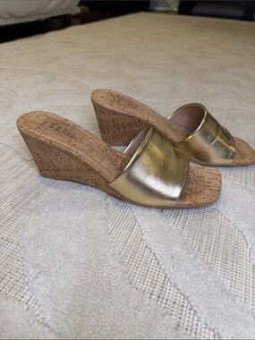 Gold Cork Slide Sandals - Women's Metallic Slip-On